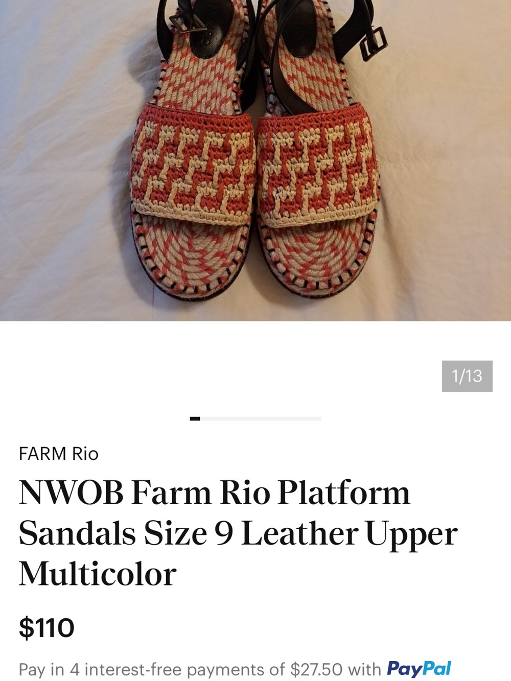 FARM Rio Coral & Cream Woven Platform Sandals